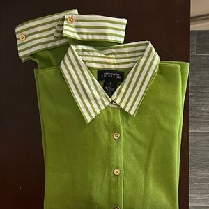 Jones New York Green Button Down Shirt with White Stripes